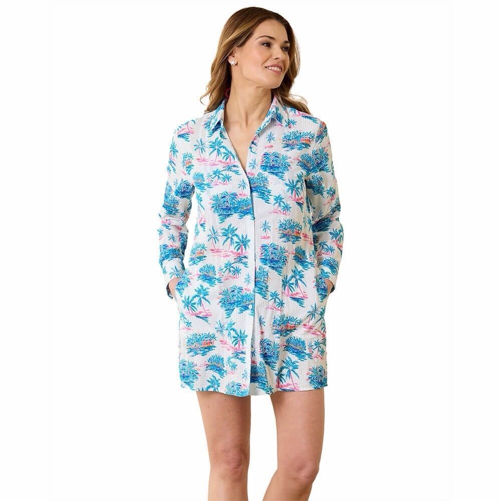 Tommy Bahama Tropical Oasis Boyfriend Beach Shirt Crinkle Cover Up - Picture 2 of 11